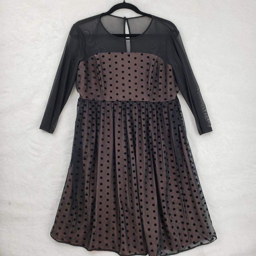 Motherhood Maternity Dress Womens Medium Polka Dot Mesh Overlay Long Sleeve
